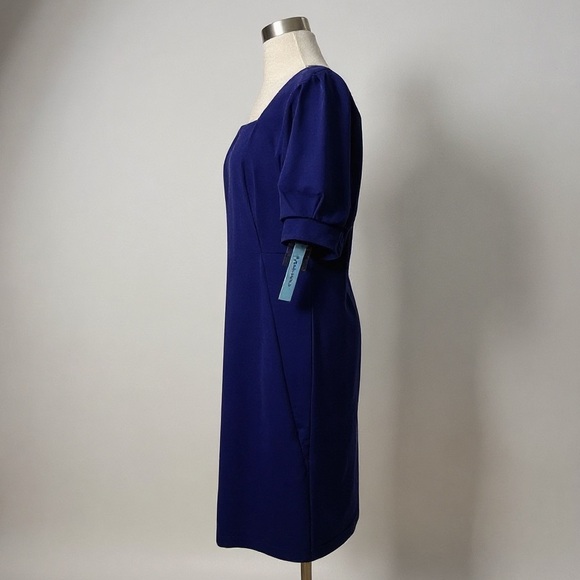 Antonio Melani Lapis Blue Puff Sleeve Square Neck Sheath Dress Size 10 - Picture 5 of 11